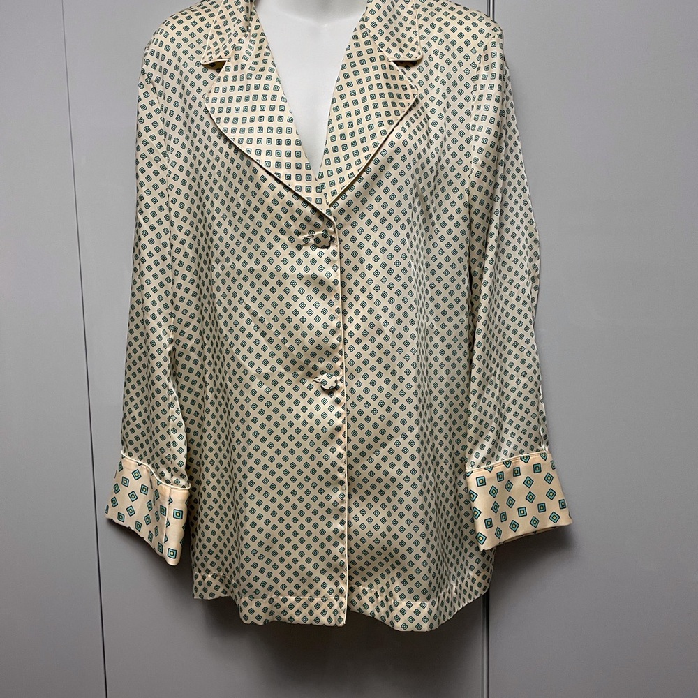 Zara Cream and Green Patterned Pyjama Top Sleep Shirt